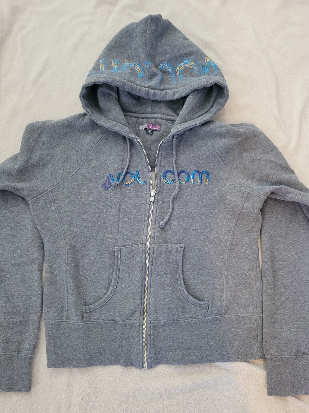 Volcom Gals Grey Zip-Up Hoodie Sweatshirt